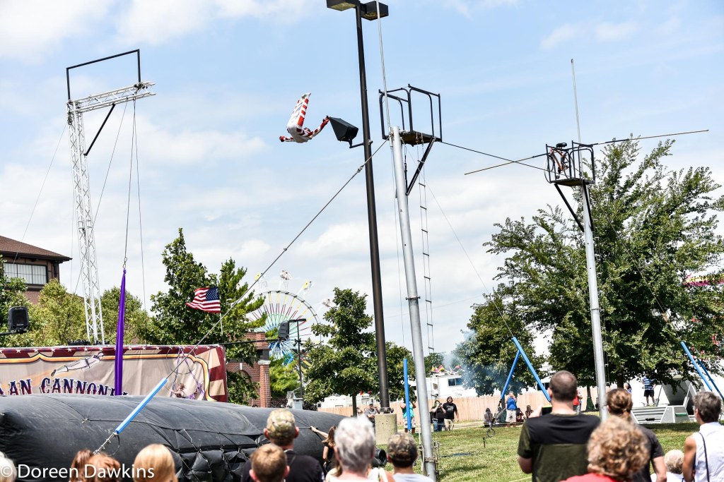 Brian Miser of the Human Cannonball Crusaders stunt man fall, Ohio State Fair 2019